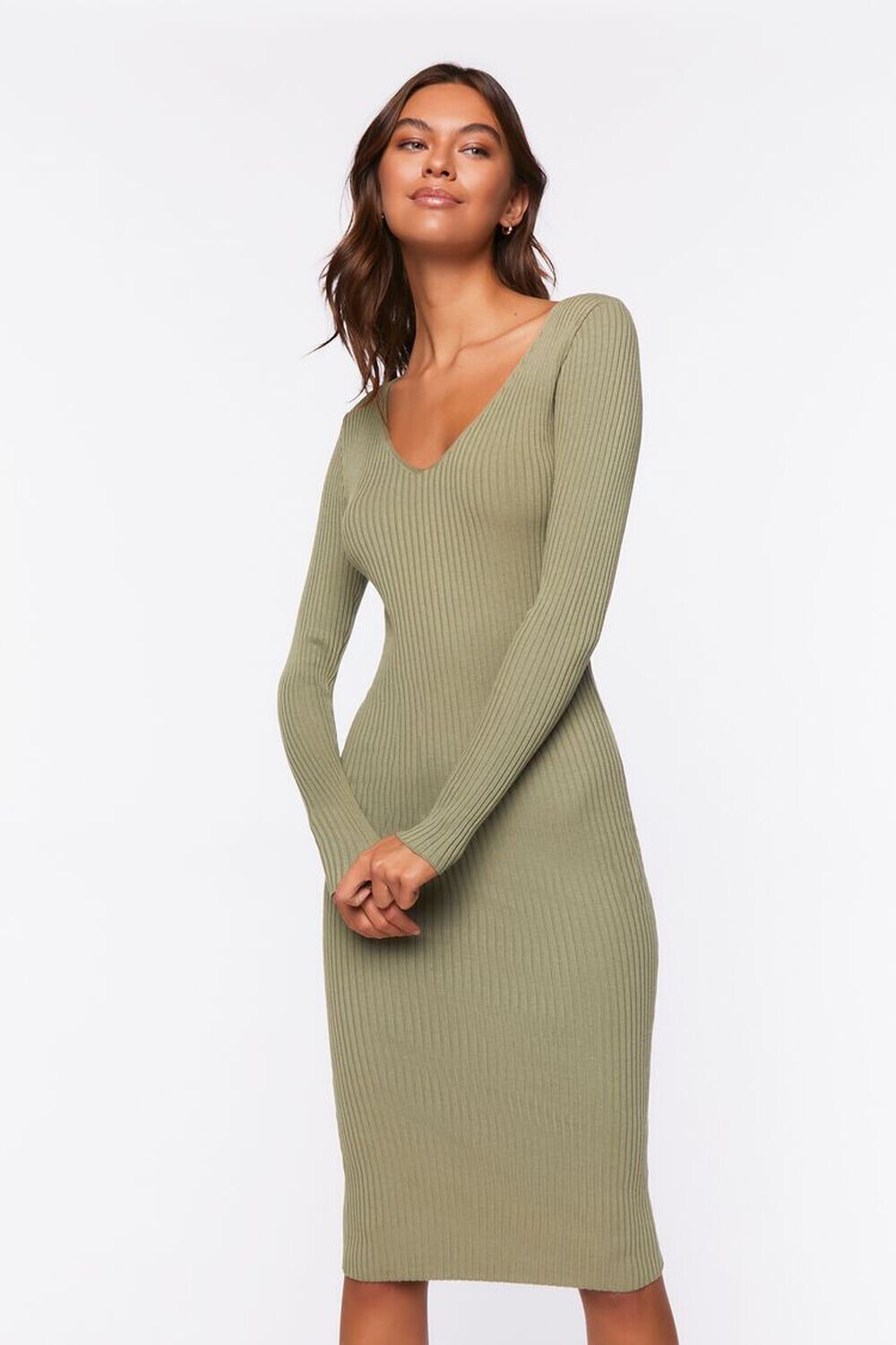 

Платье-миди вязки-свитера Forever 21, оливковый