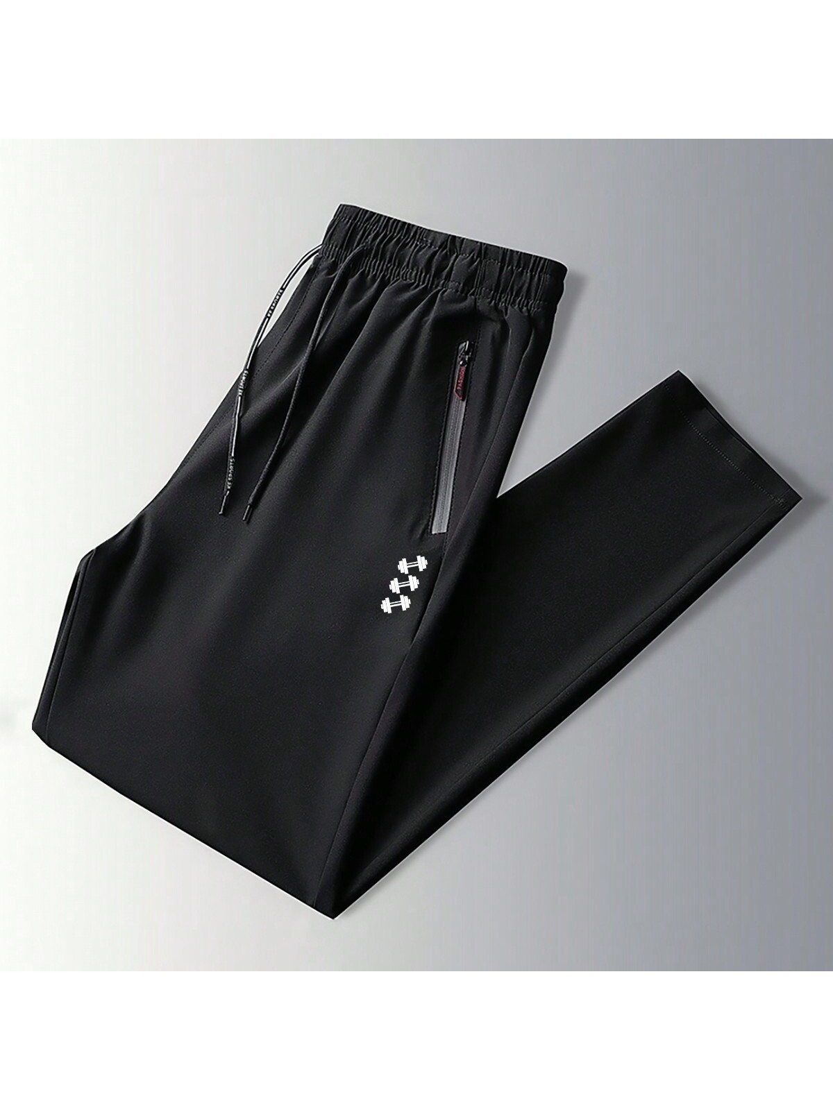 Мужские летние повседневные свободные быстросохнущие спортивные брюки из ледяного шелка, черный фото