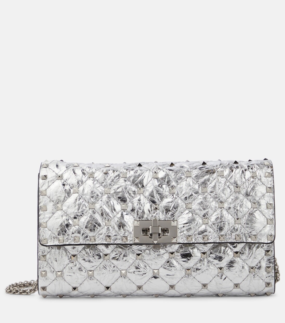 

Сумка на плечо rockstud spike из металлизированной кожи Valentino Garavani, серебряный