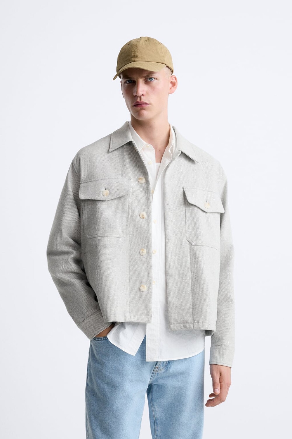 Рубашка с диагональной текстурой ZARA, серый