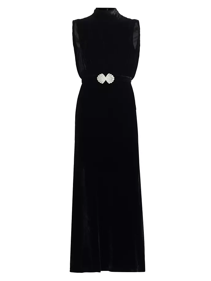 

Бархатное платье макси Fleur с украшением Saloni, цвет black pearl clamshell