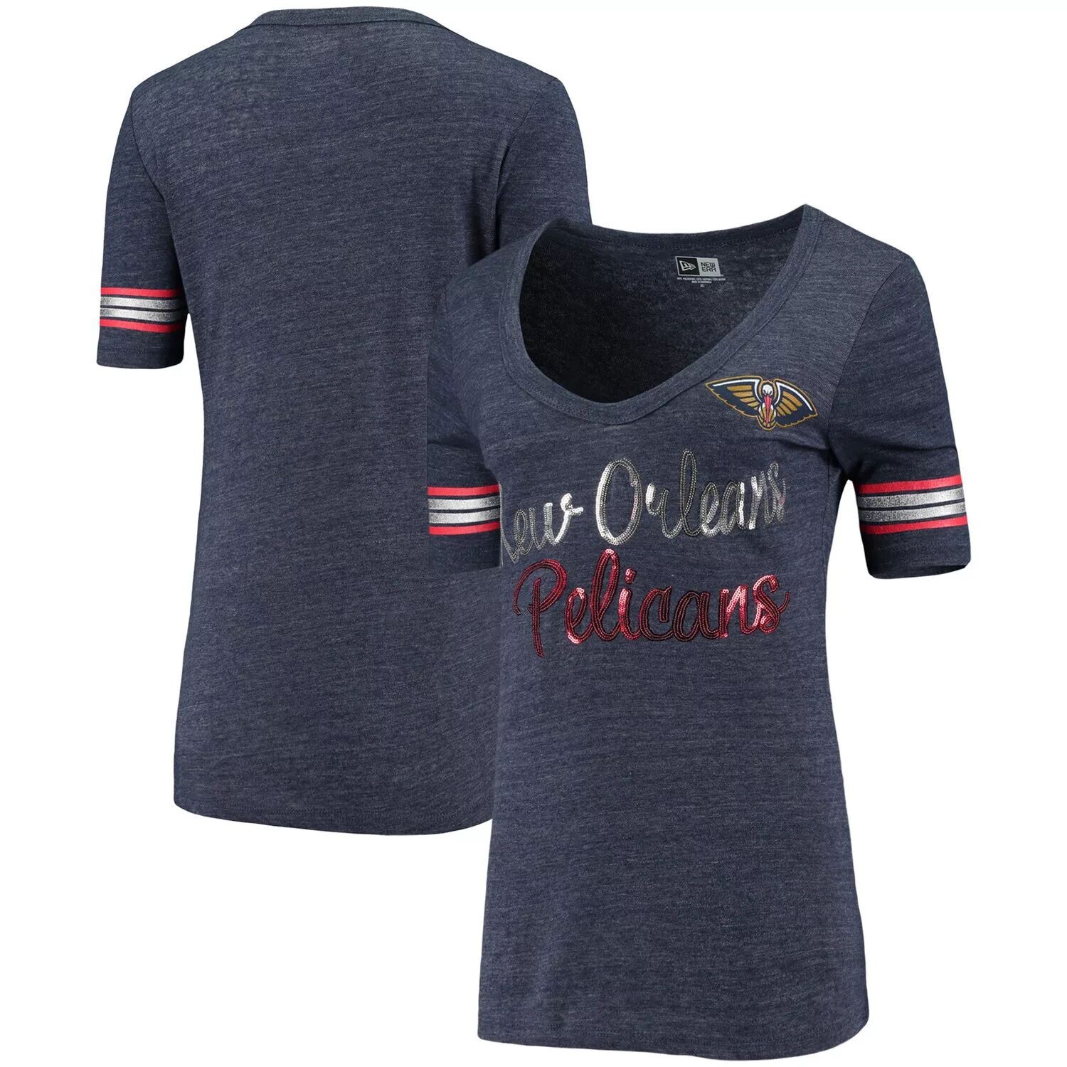 

Женская футболка 5th & Ocean by New Era темно-синего цвета с надписью New Orleans Pelicans Tri-Blend с овальным вырезом и надписью New Era