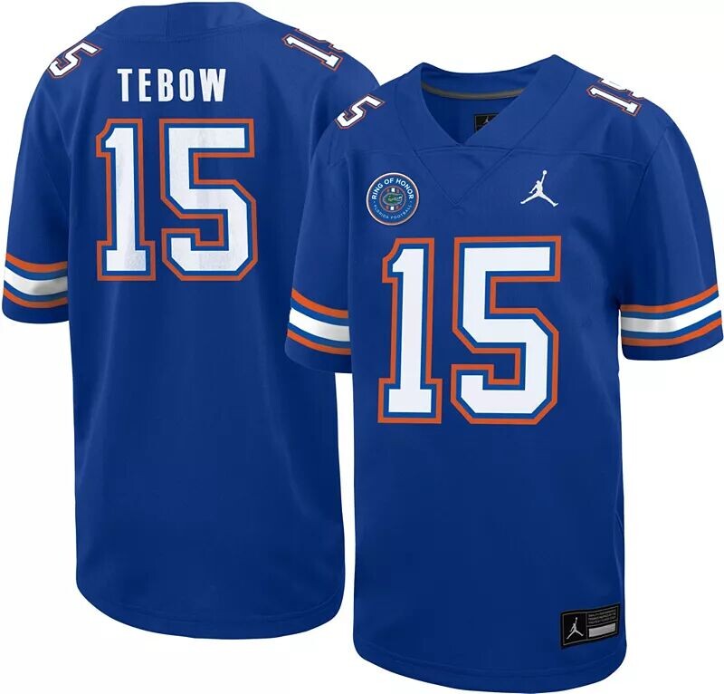 

Реплика синего футбольного джерси Jordan Youth Florida Gators Tim Tebow № 15 с почетным кольцом