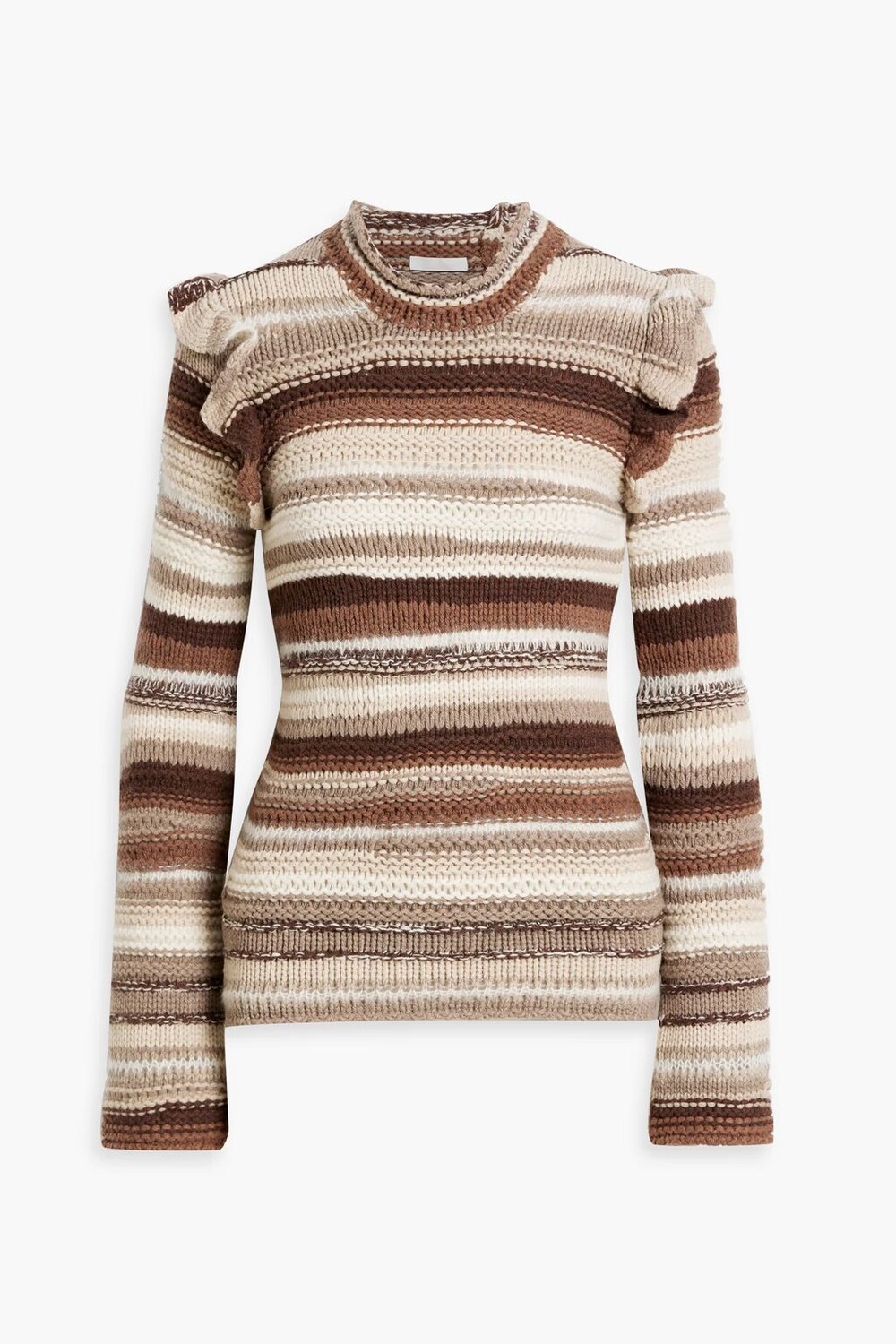 

Свитер из кашемира в полоску с рюшами Chloé, коричневый