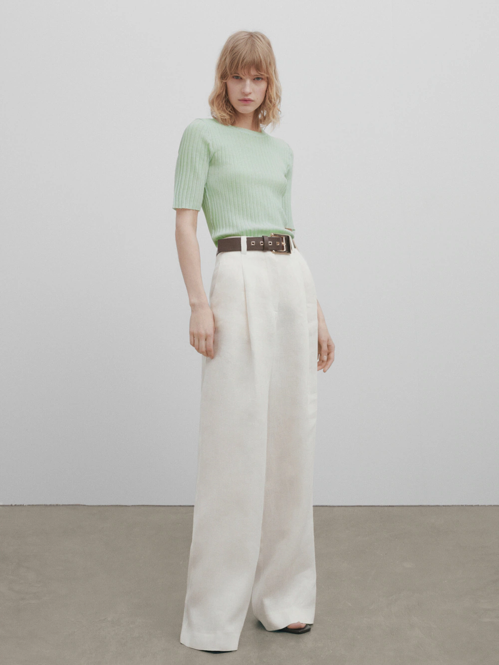 

Свитер из трикотажа в рубчку - studio Massimo Dutti, зеленый