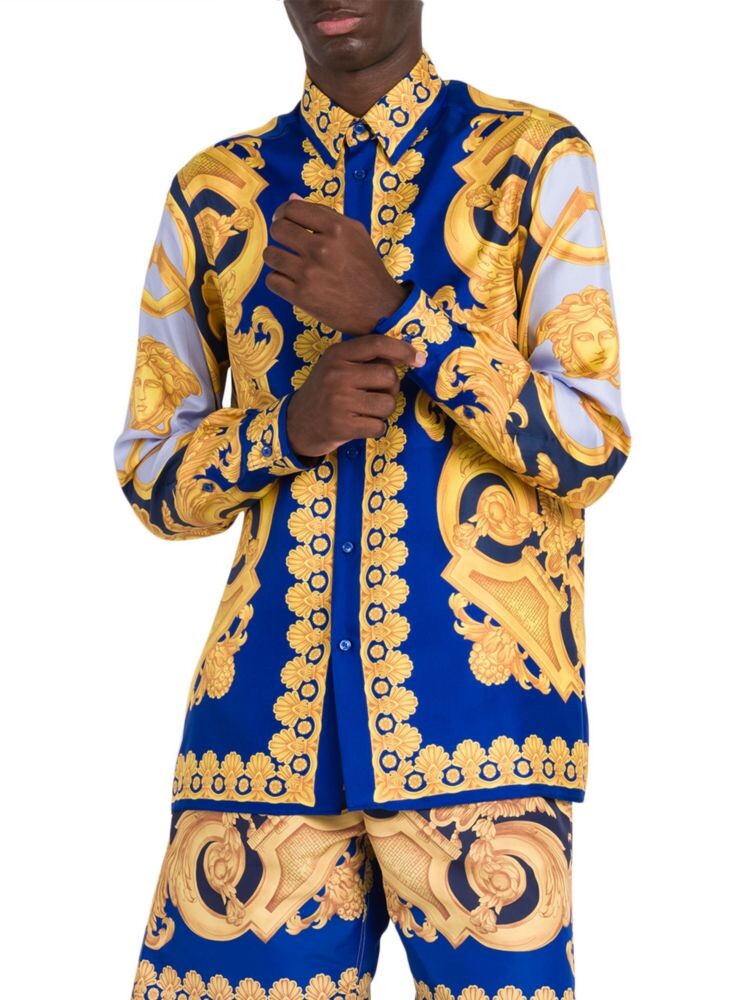 

Шелковая рубашка на пуговицах Heritage Garland Versace, цвет Navy Multicolor