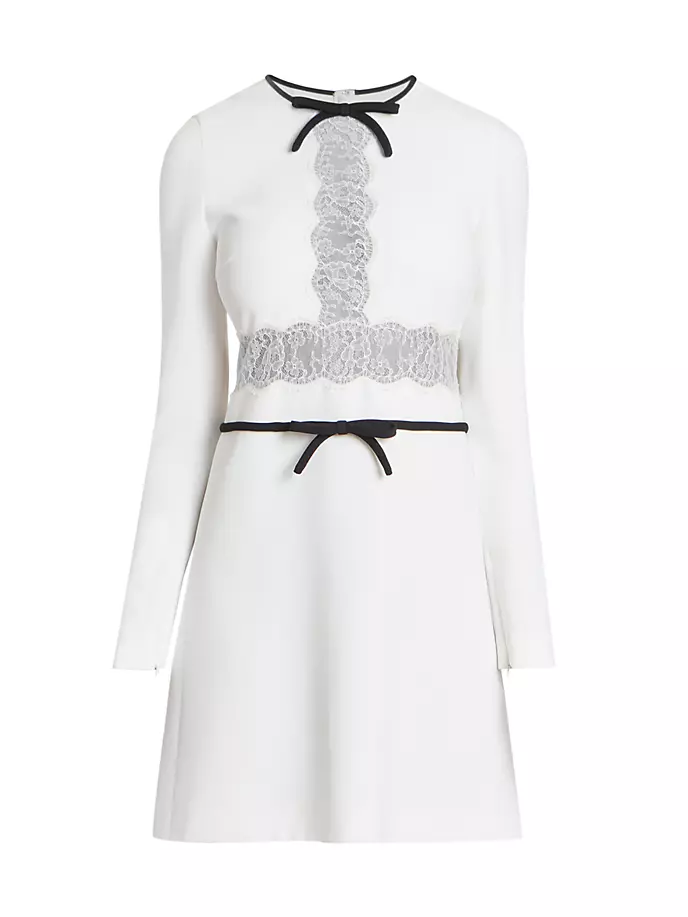 

Мини-платье с длинными рукавами и кружевом и бантом Giambattista Valli, белый