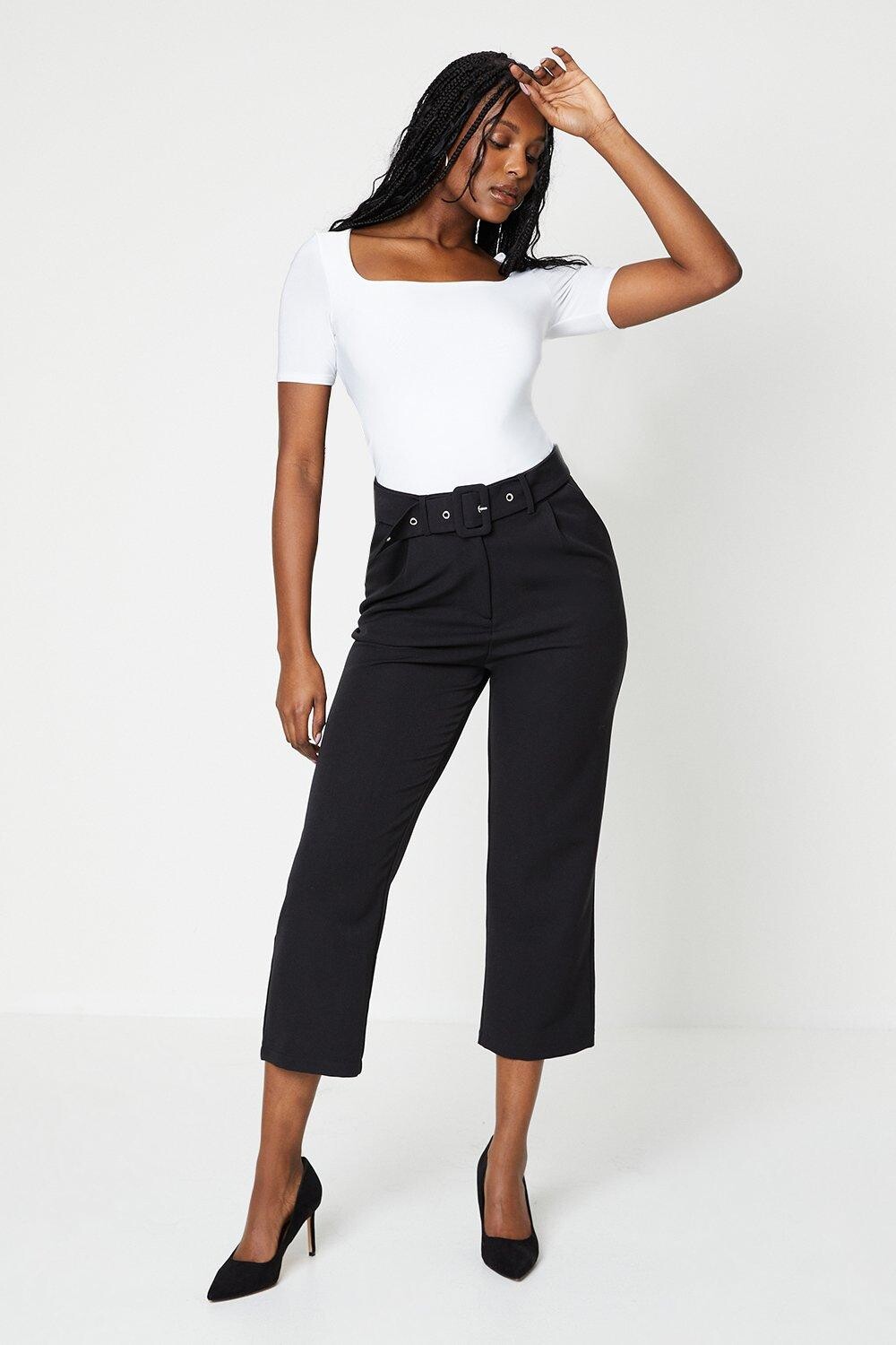 

Прямые брюки с поясом и поясом Dorothy Perkins, черный