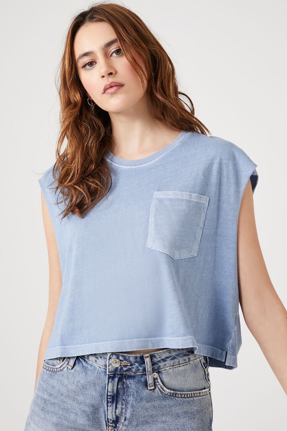 

Свободная футболка с карманами и мускулами Forever 21, синий