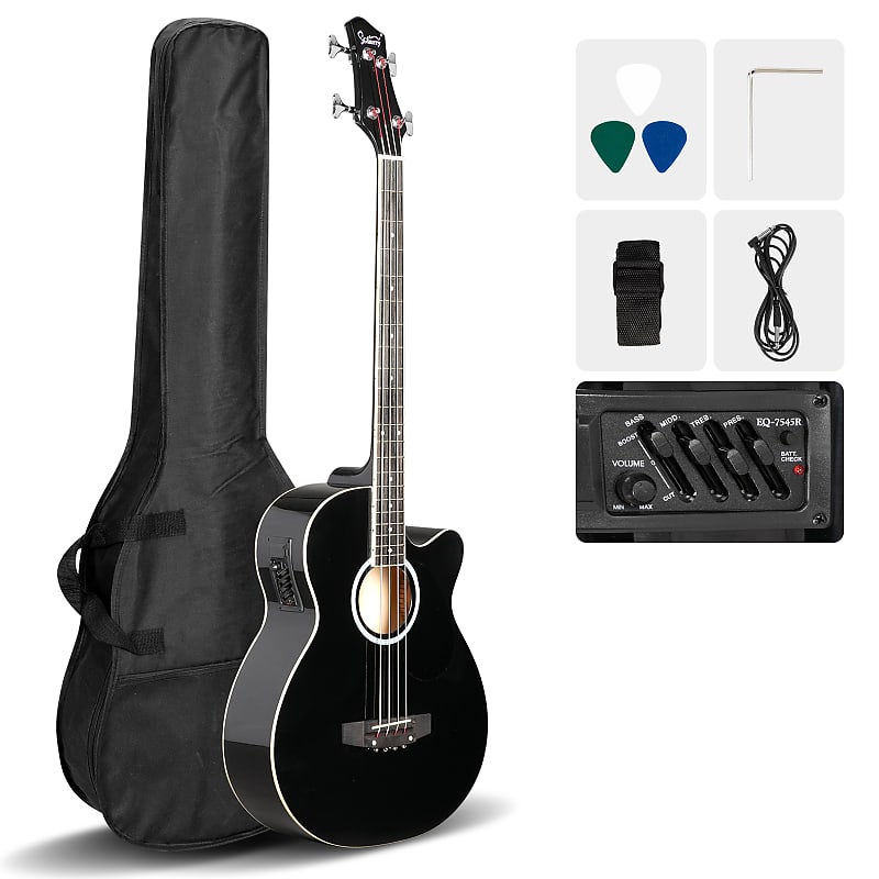 Басс гитара Glarry GMB101 4 string Electric Acoustic Bass Guitar w/ 4-Band Equalizer EQ-7545R 2020s - Black цена и фото