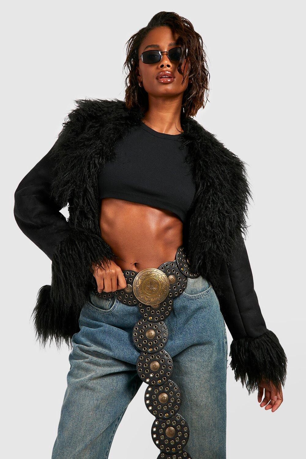 

Куртка с отделкой искусственного меха Boohoo, черный