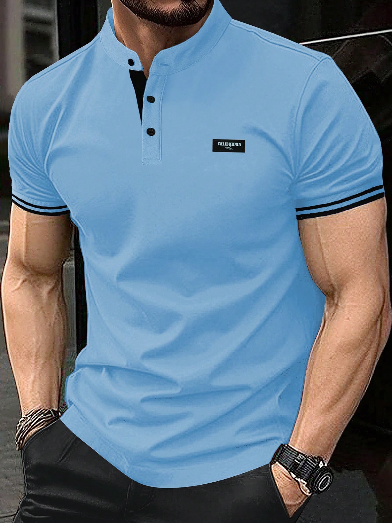 Мужская рубашка-поло с коротким рукавом и планкой на пуговицах Manfinity Homme, синий цена и фото
