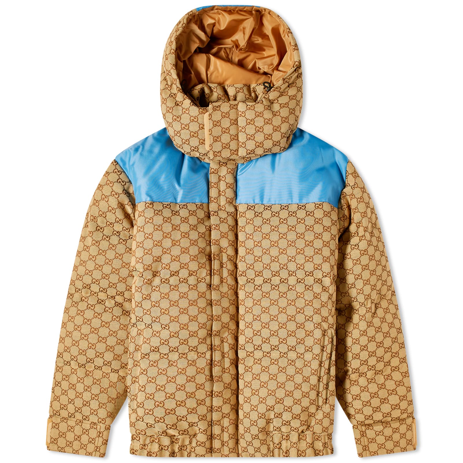 

Куртка Gucci Gg Jacquard Hooded Down, цвет Camel