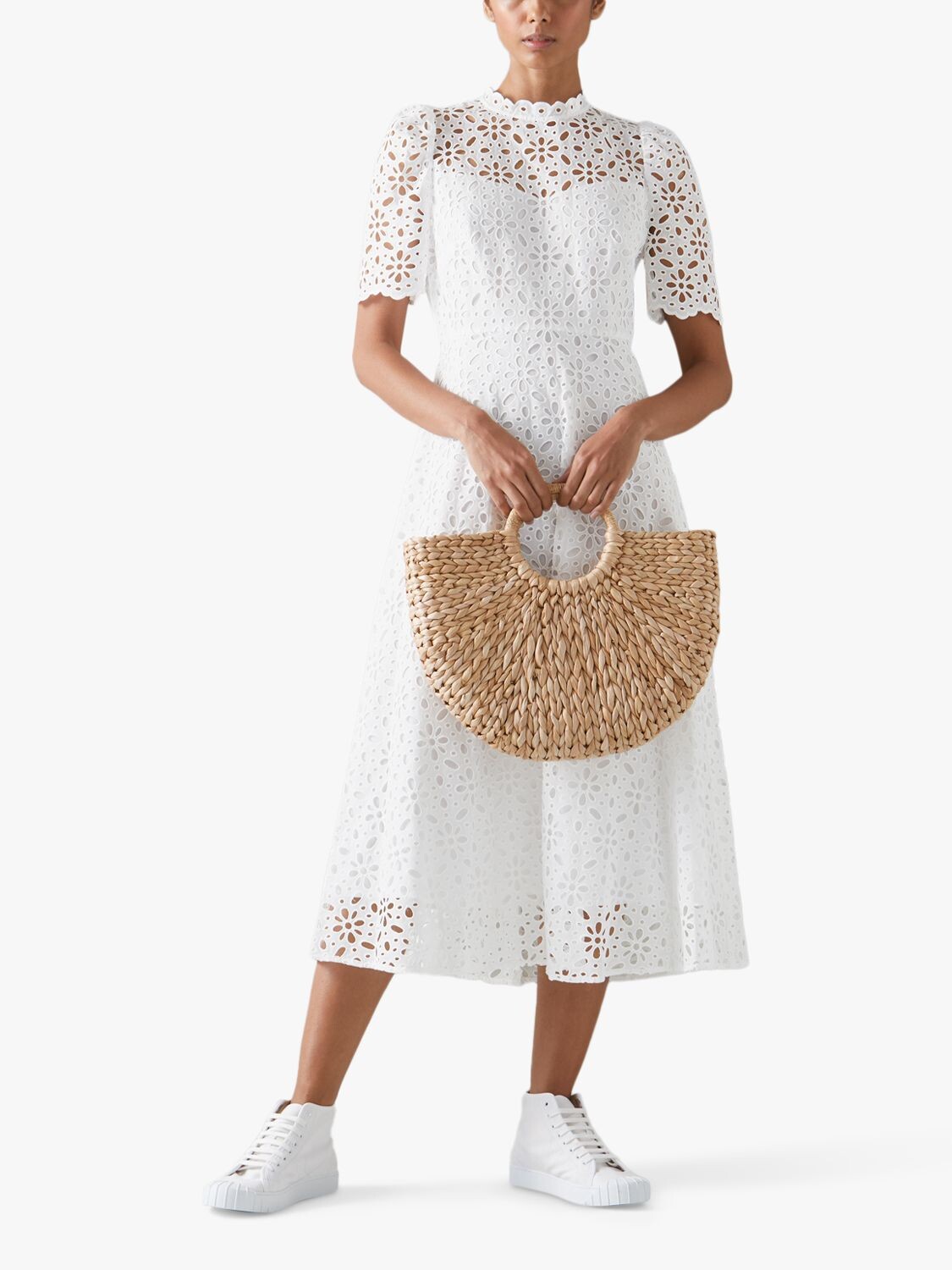 

Платье миди LKBennett Honor Broderie Anglaise, белое