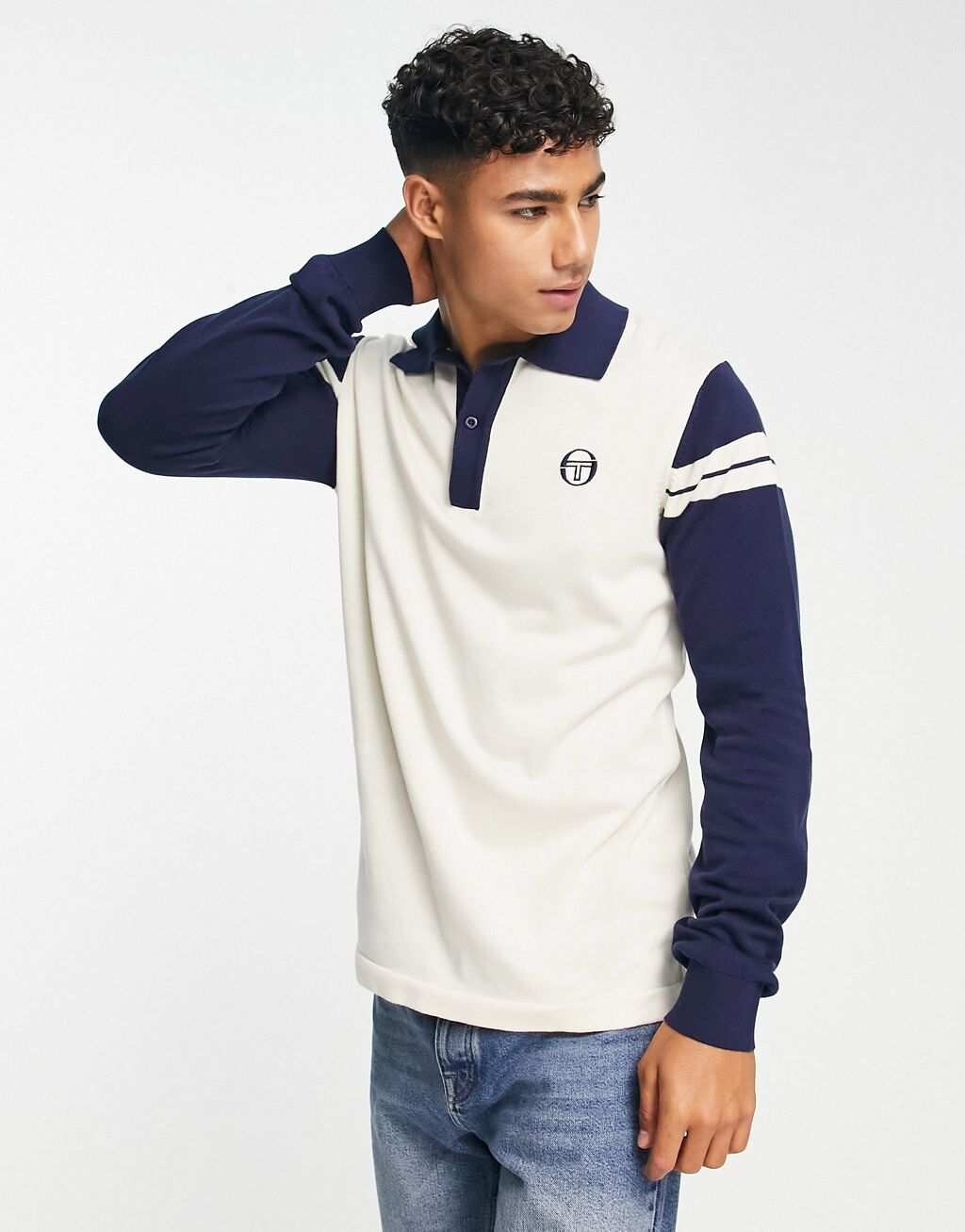 

Вязаная рубашка-поло с логотипом Sergio Tacchini цвета экрю