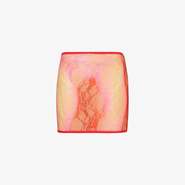 цена Кружевная мини-юбка узкого кроя с градиентным узором Sinead Gorey, красный
