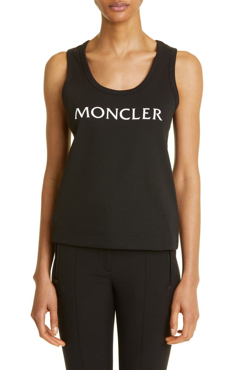 

Хлопковая майка в рубчик с логотипом MONCLER, черный