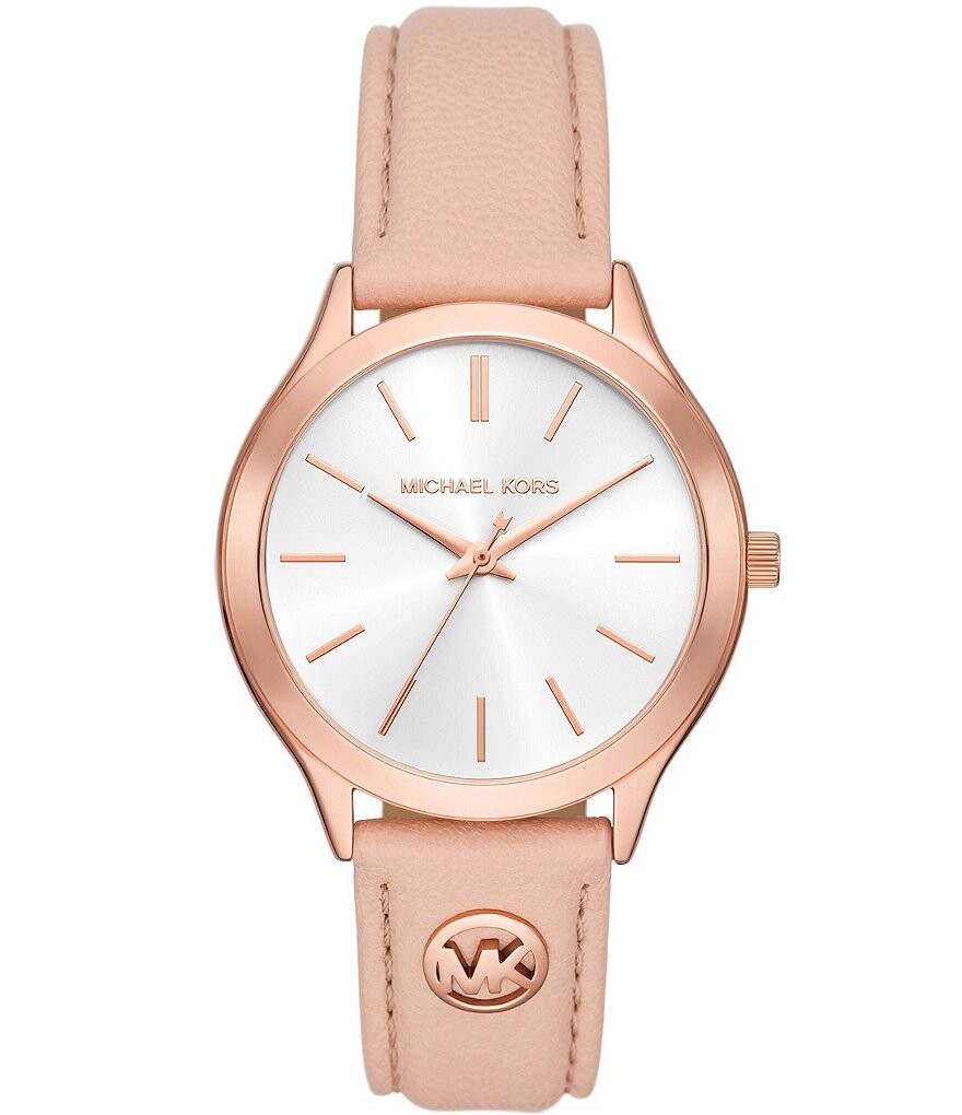 

Женские тонкие часы Michael Kors с розовым кожаным ремешком и тремя стрелками для подиума, 38 мм, розовый
