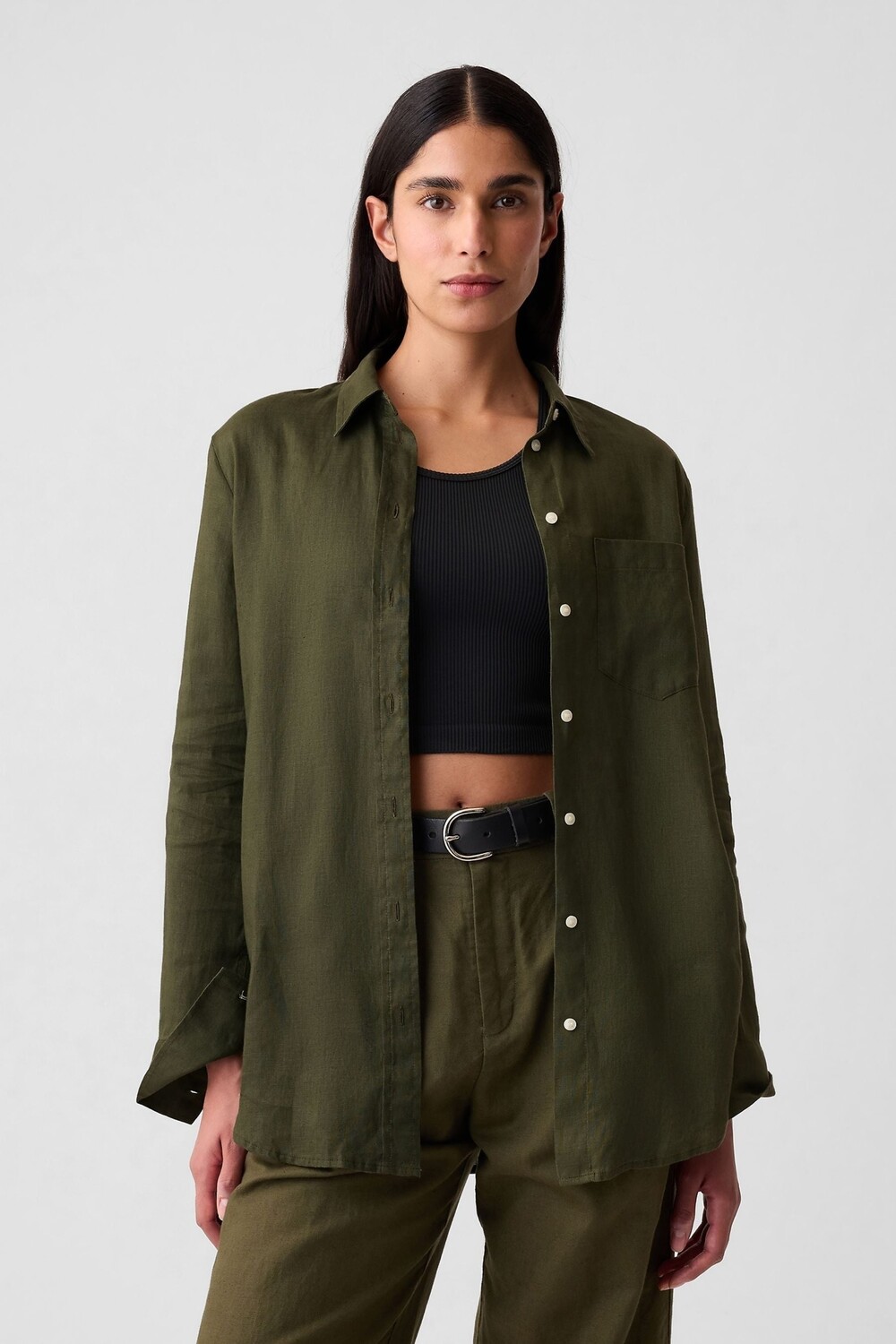 

Рубашка бойфренда из 100% льна Gap, зеленый
