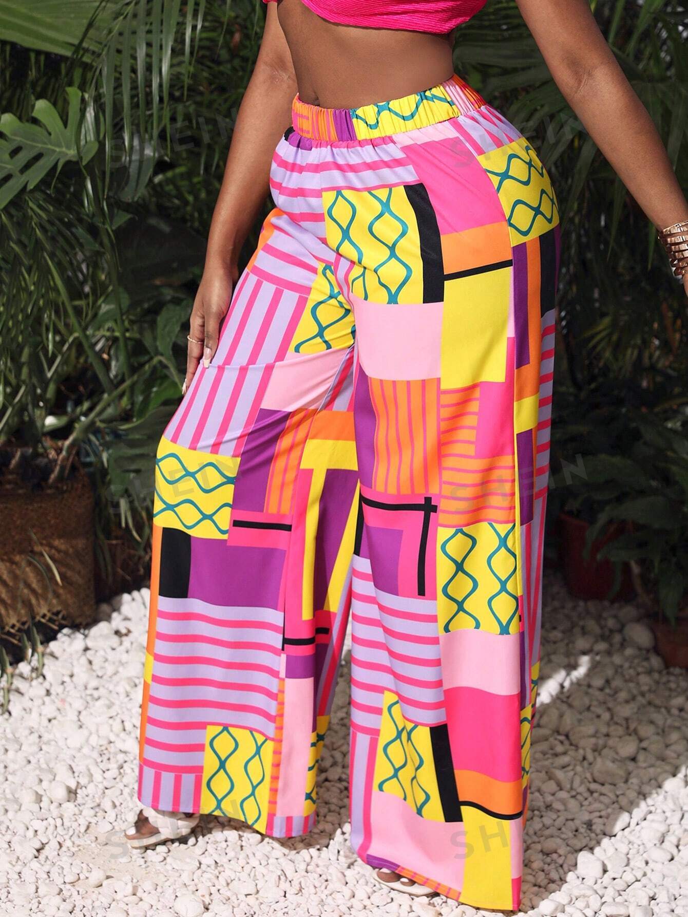 SHEIN Slayr повседневные женские широкие длинные брюки с ярким цветочным принтом для отпуска, многоцветный ел 72 курортные гномы электронная схема