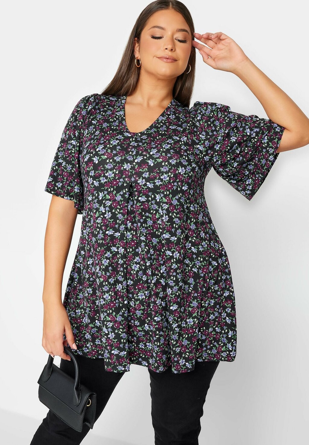 

Блузка FLORAL PRINT PLEATED SWING Yours Clothing, розовый