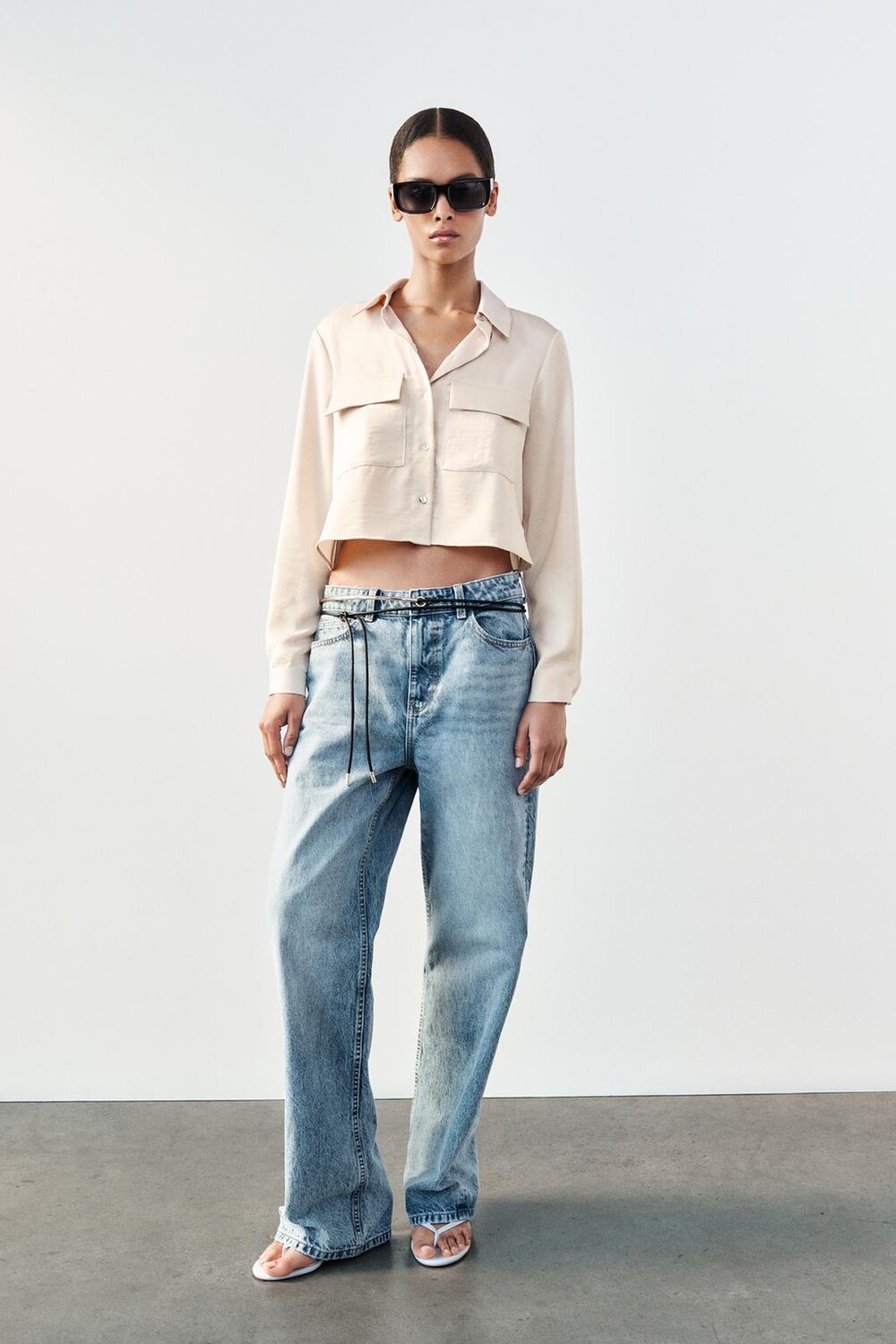 

Укороченная атласная рубашка ZARA, экрю