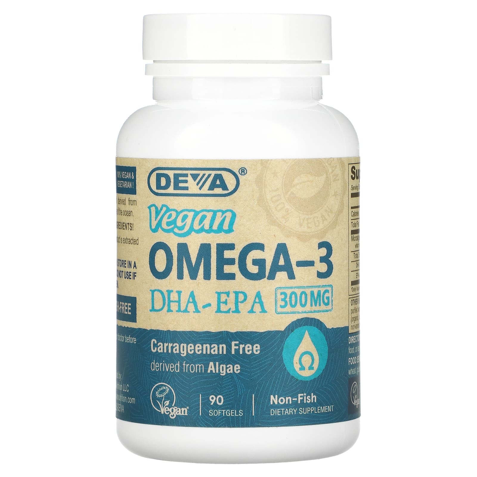 Deva Веганская Омега-3 ДГК-ЭПК 300 мг 90 веганских мягких таблеток deva омега 3 дгк веганский продукт 90 веганских гелевых капсул