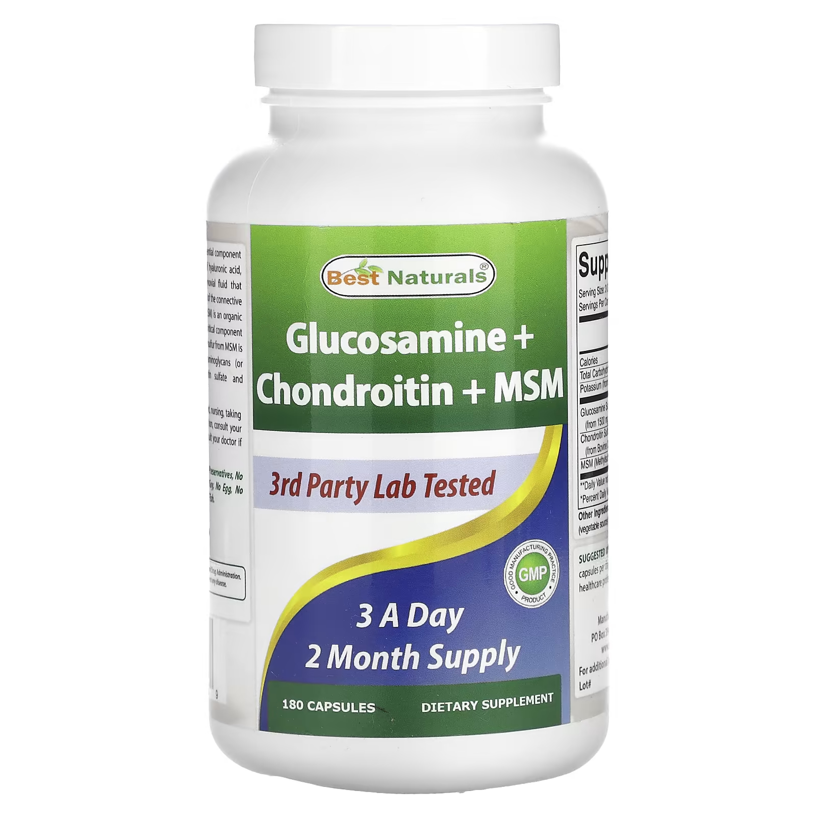 Best Naturals Глюкозамин + Хондроитин + МСМ 180 капсул protocol for life balance глюкозамин хондроитин и мсм 180 растительных капсул