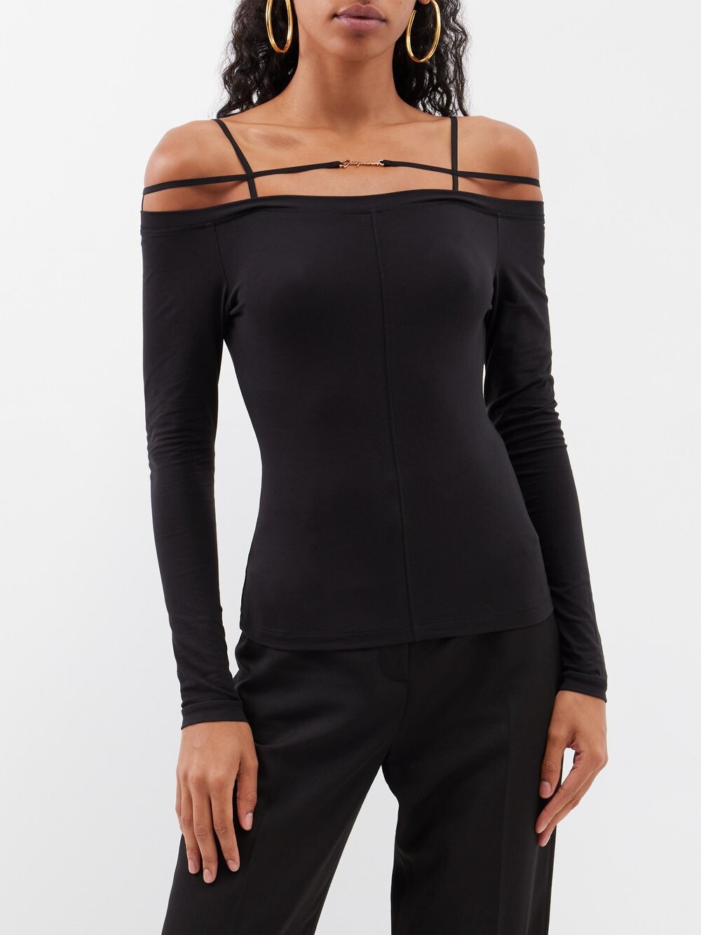 

Топ sierra с открытыми плечами из смесового хлопка Jacquemus, черный