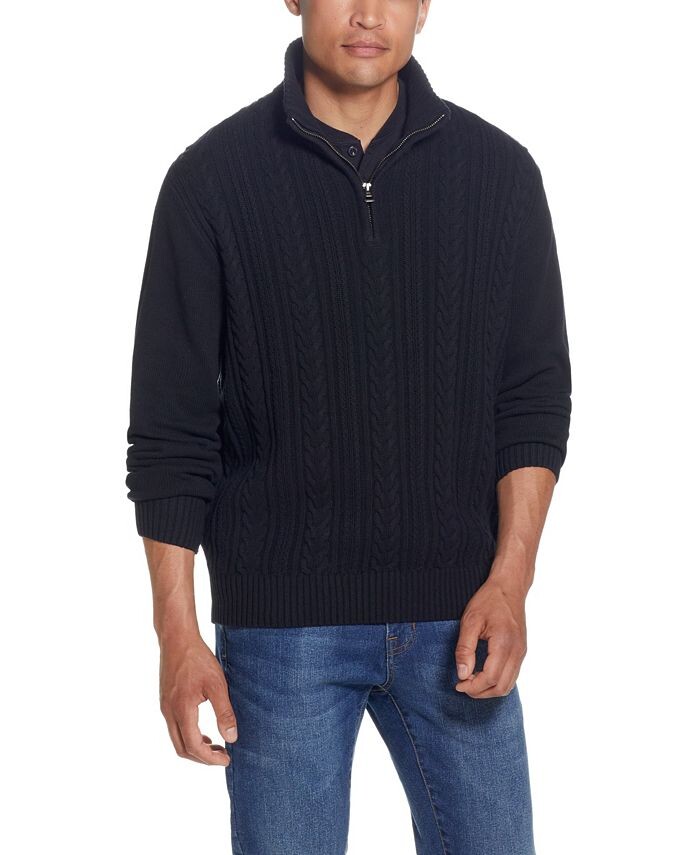 

Мужской свитер косой вязки с молнией без четверти Weatherproof Vintage, черный