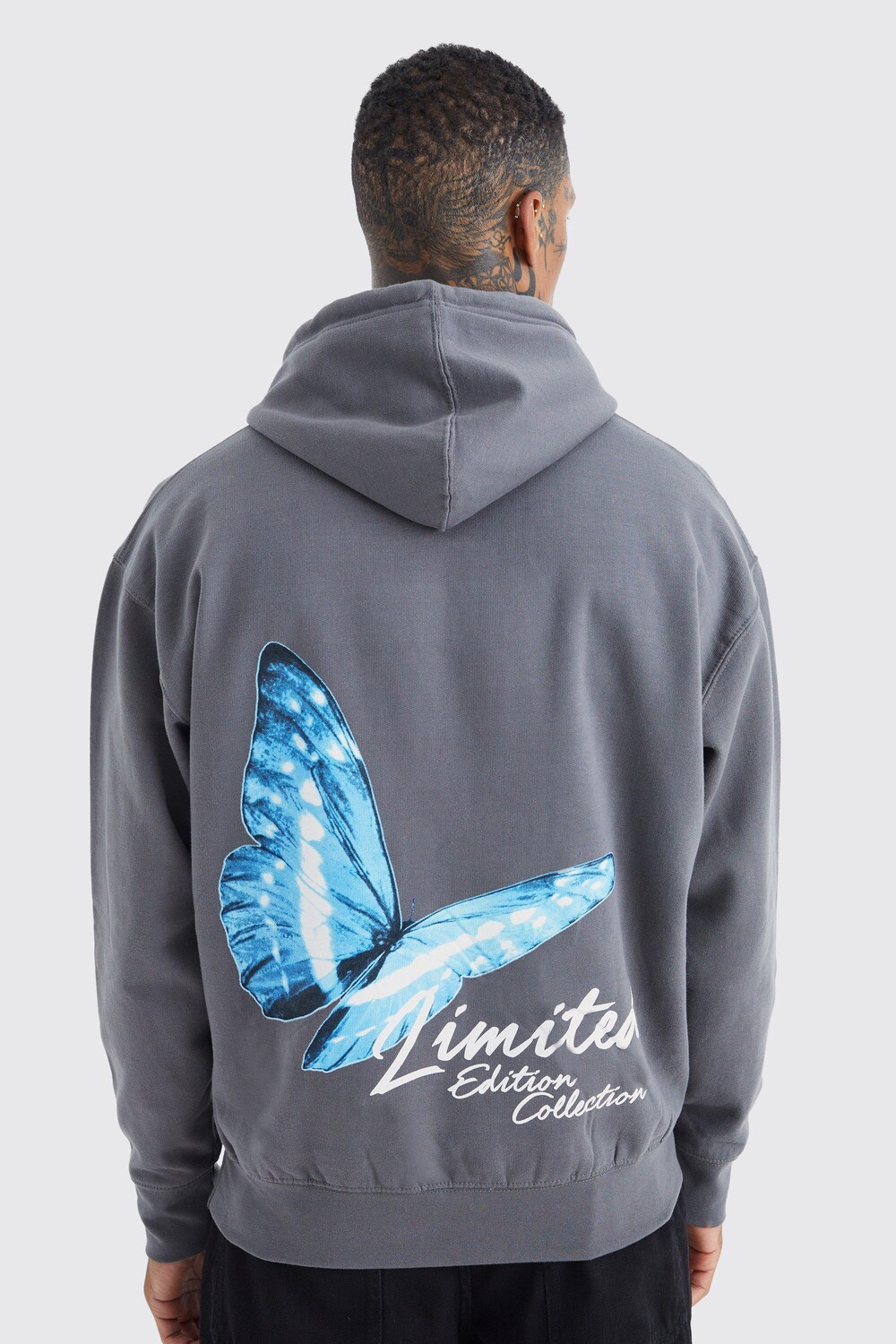 

Худи oversize overdye с удлиненным шеи Boohoo, угольный