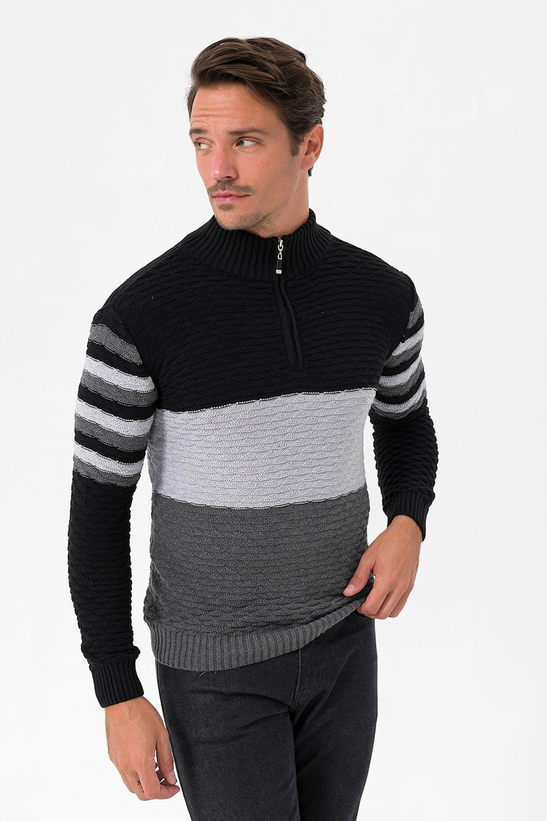 Полосатый короткий свитер на молнии Felix Hardy, черный