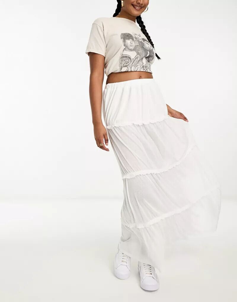 

Белая фактурная многоярусная юбка макси ASOS