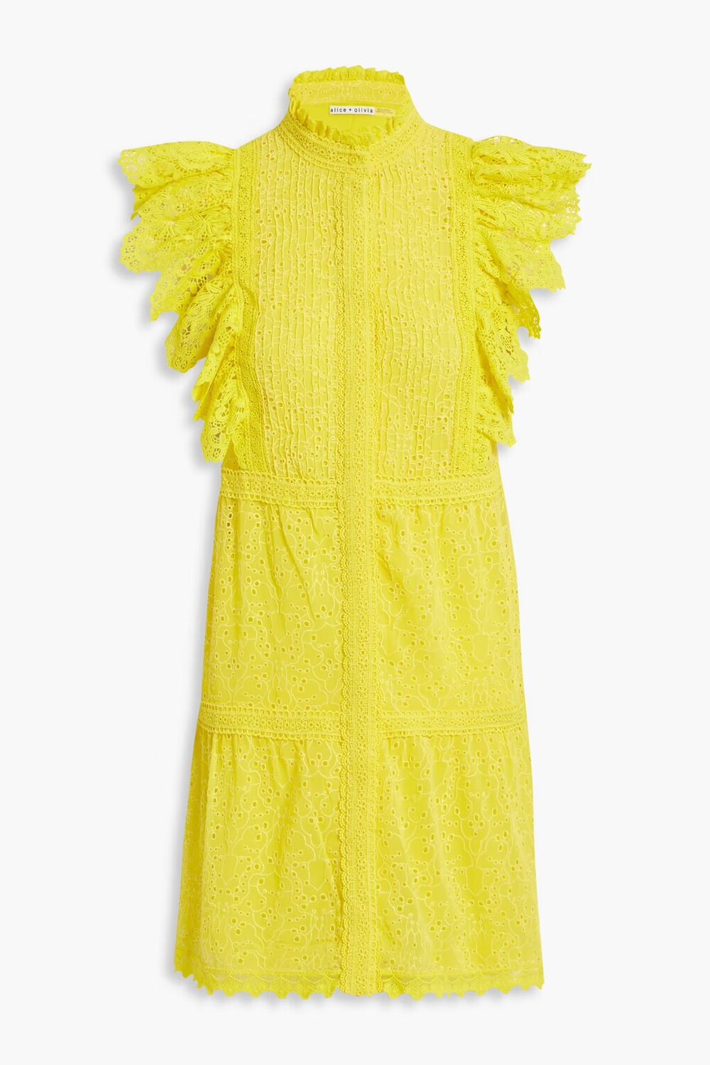 

Платье мини Pimmy из английской вышивки с защипами Alice + Olivia, желтый