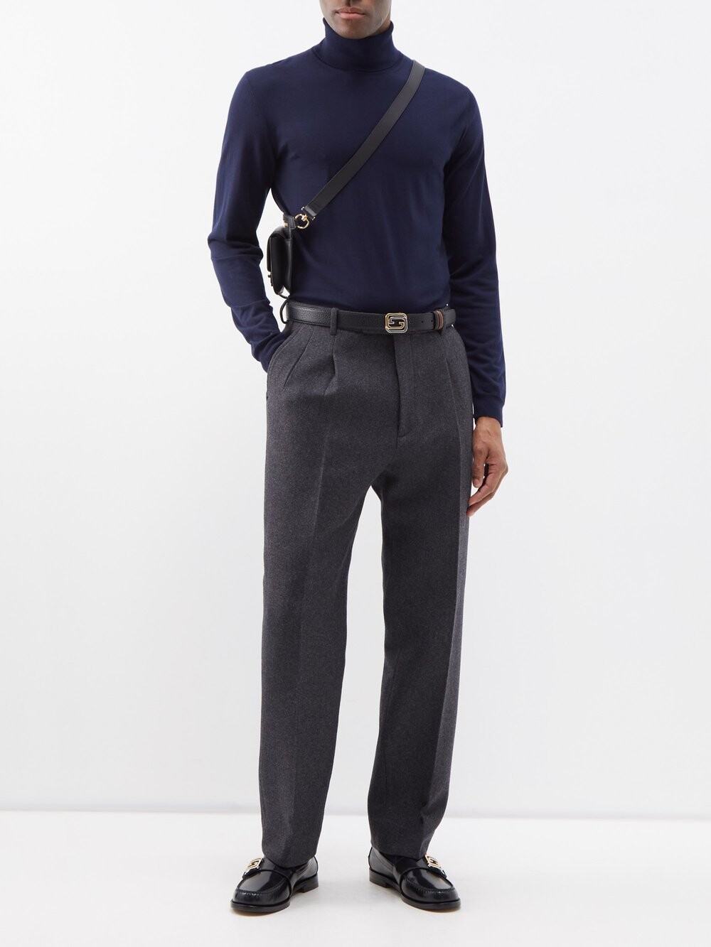 

Шерстяной свитер с высоким воротником и интарсией horsebit Gucci, синий