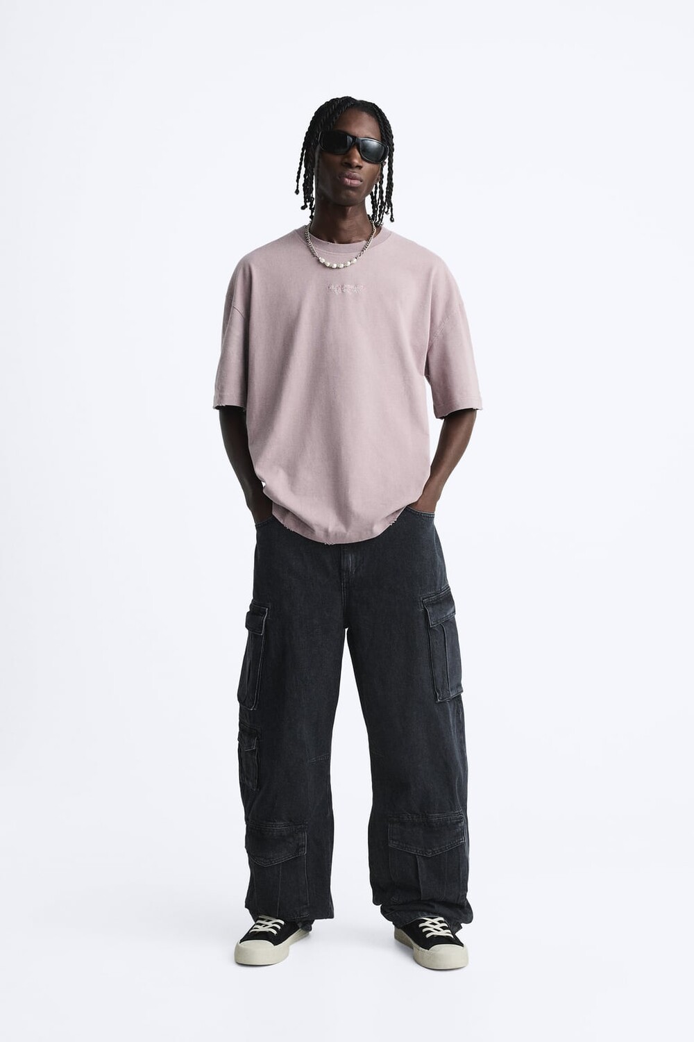 

Тяжелая футболка с вышивкой ZARA, розовый