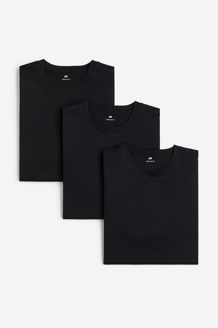 Комплект из трех футболок стандартного кроя H&M, черный