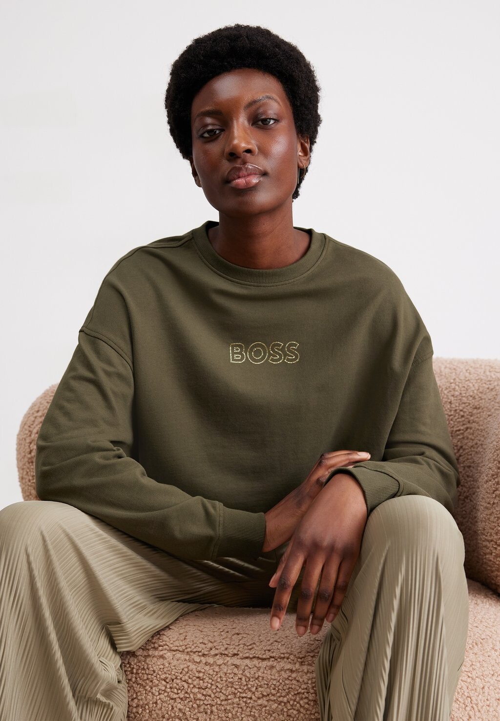 

Толстовка Elaslogan_Print BOSS, цвет dark green