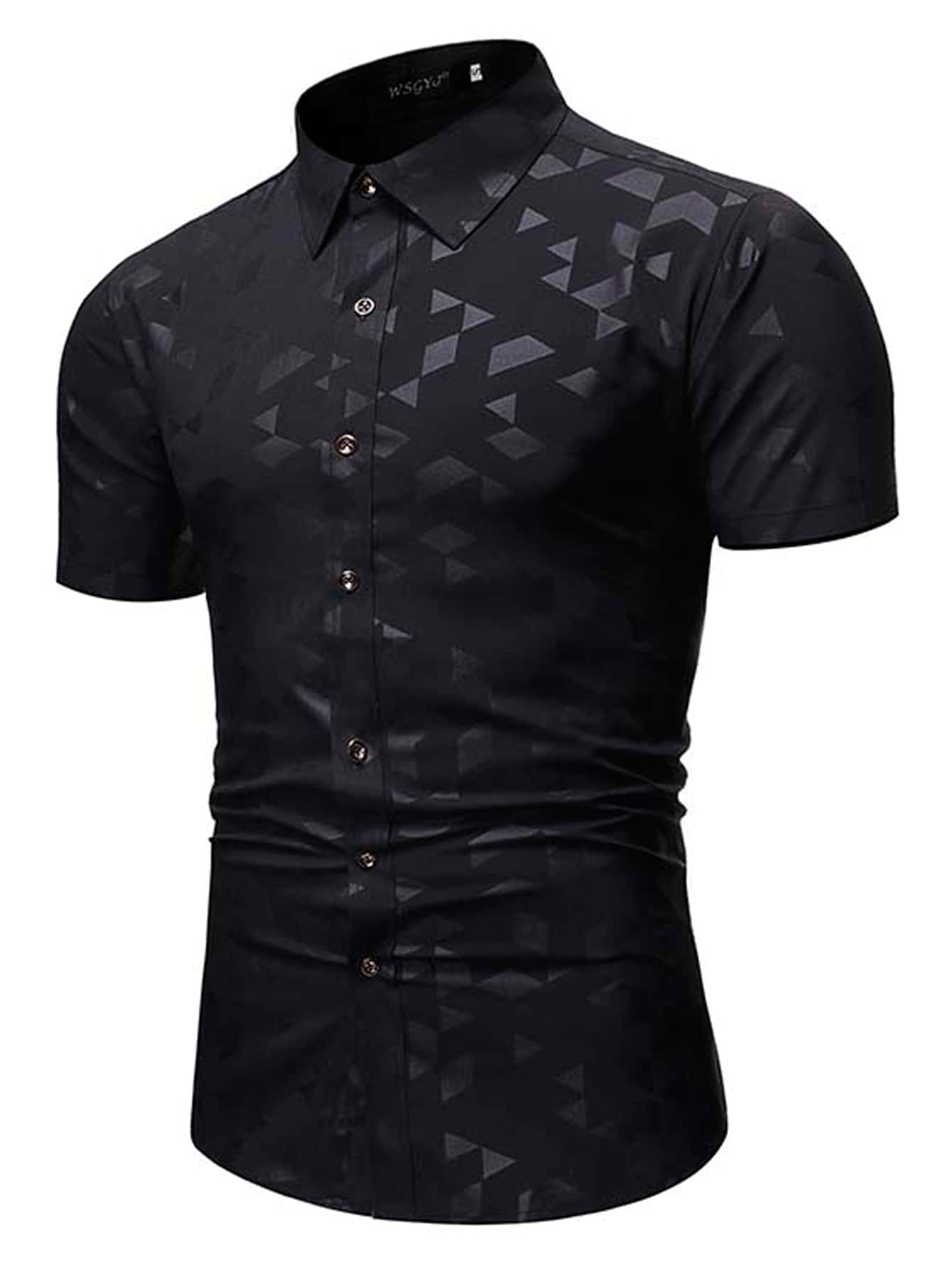 Мужская рубашка с коротким рукавом с геометрическим принтом, черный