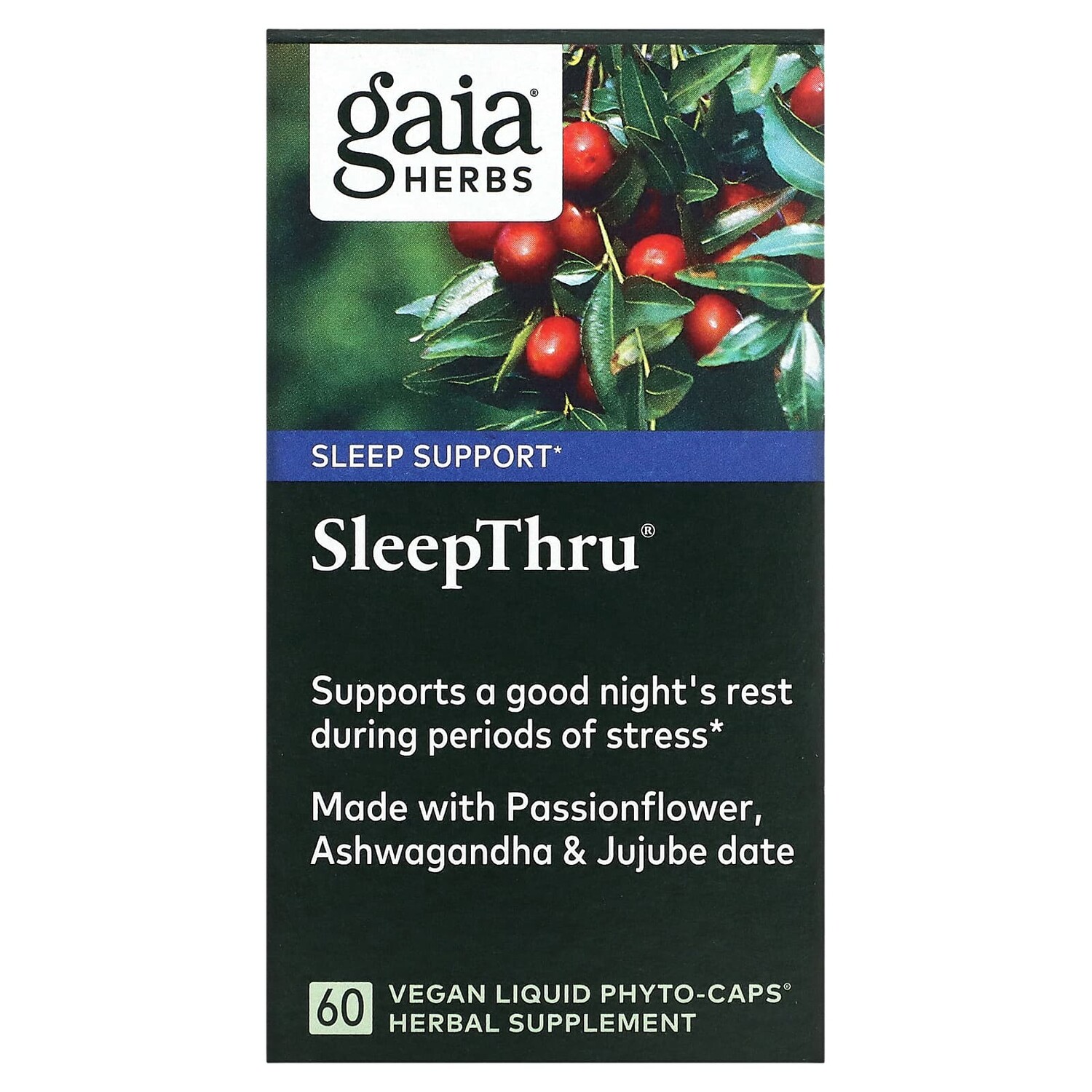 

SleepThru, 60 растительных фито-капсул с жидкостью, Gaia Herbs