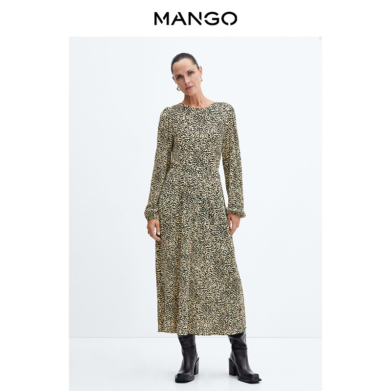 

Женское платье Mango длинное с принтом, черный