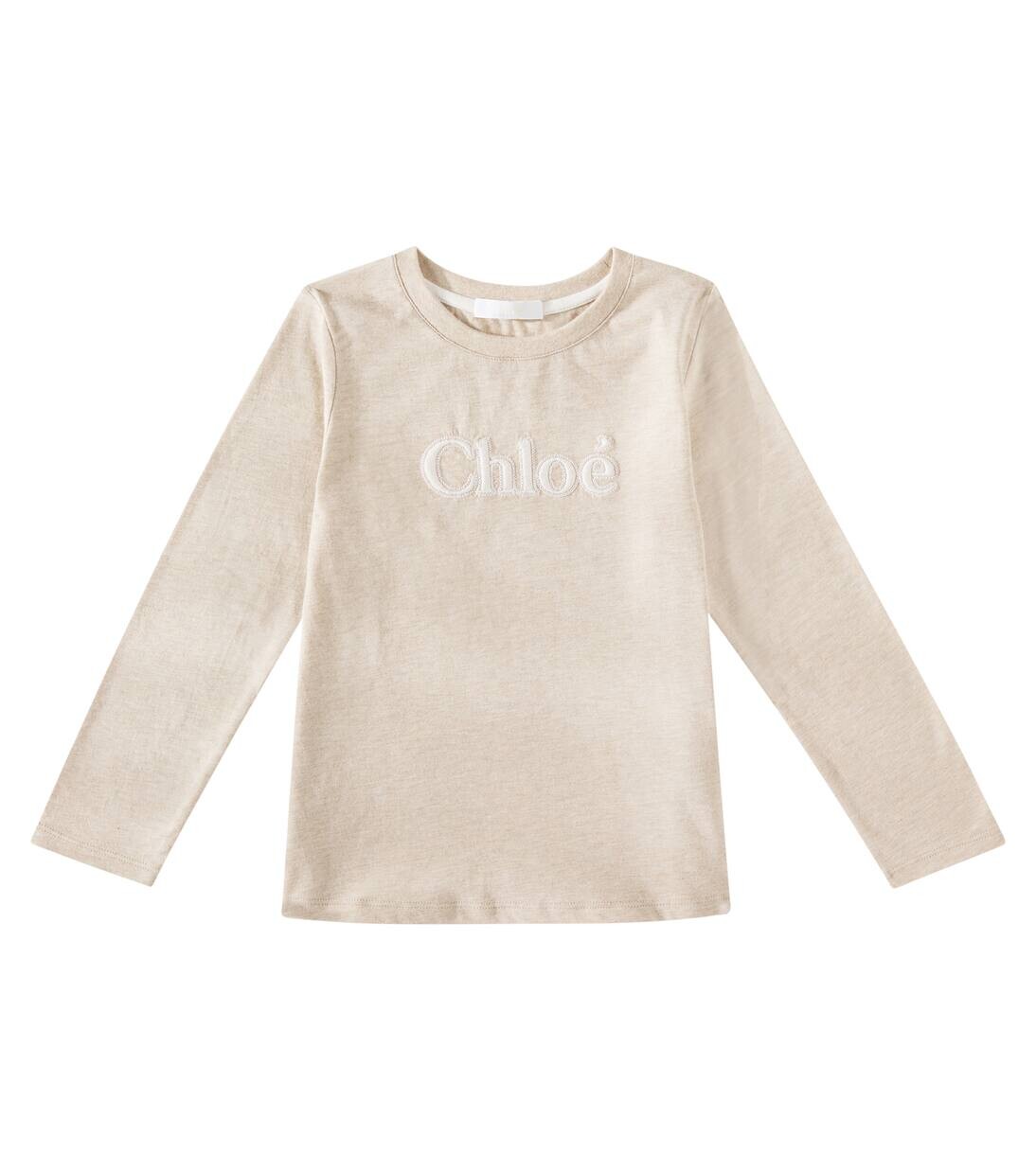 

Футболка из хлопка Chloé Kids, цвет beige marl