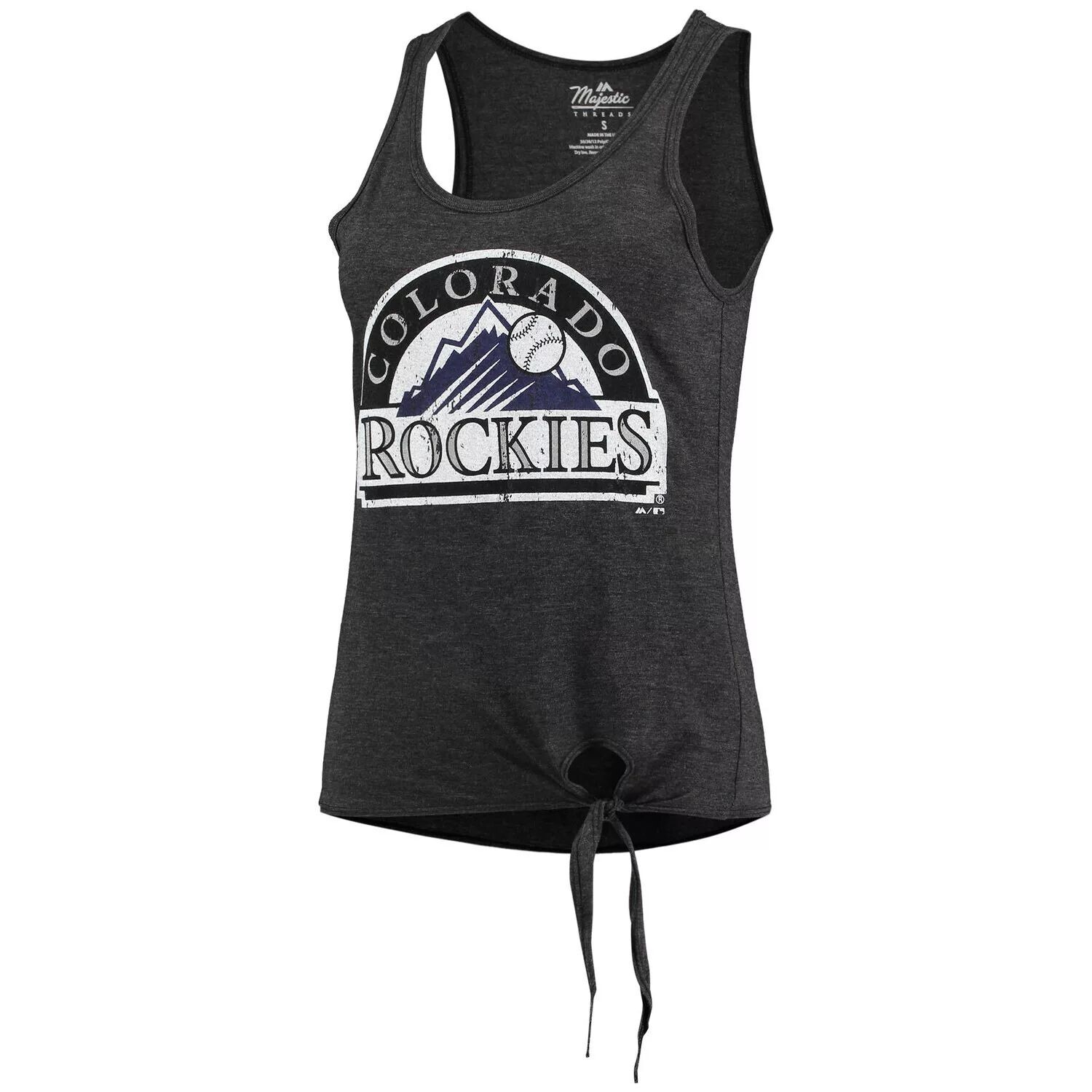 

Женская майка Majestic Threads черного цвета Colorado Rockies с круглым вырезом-борцовкой и завязками по бокам, три-смесовая майка Majestic, Черный