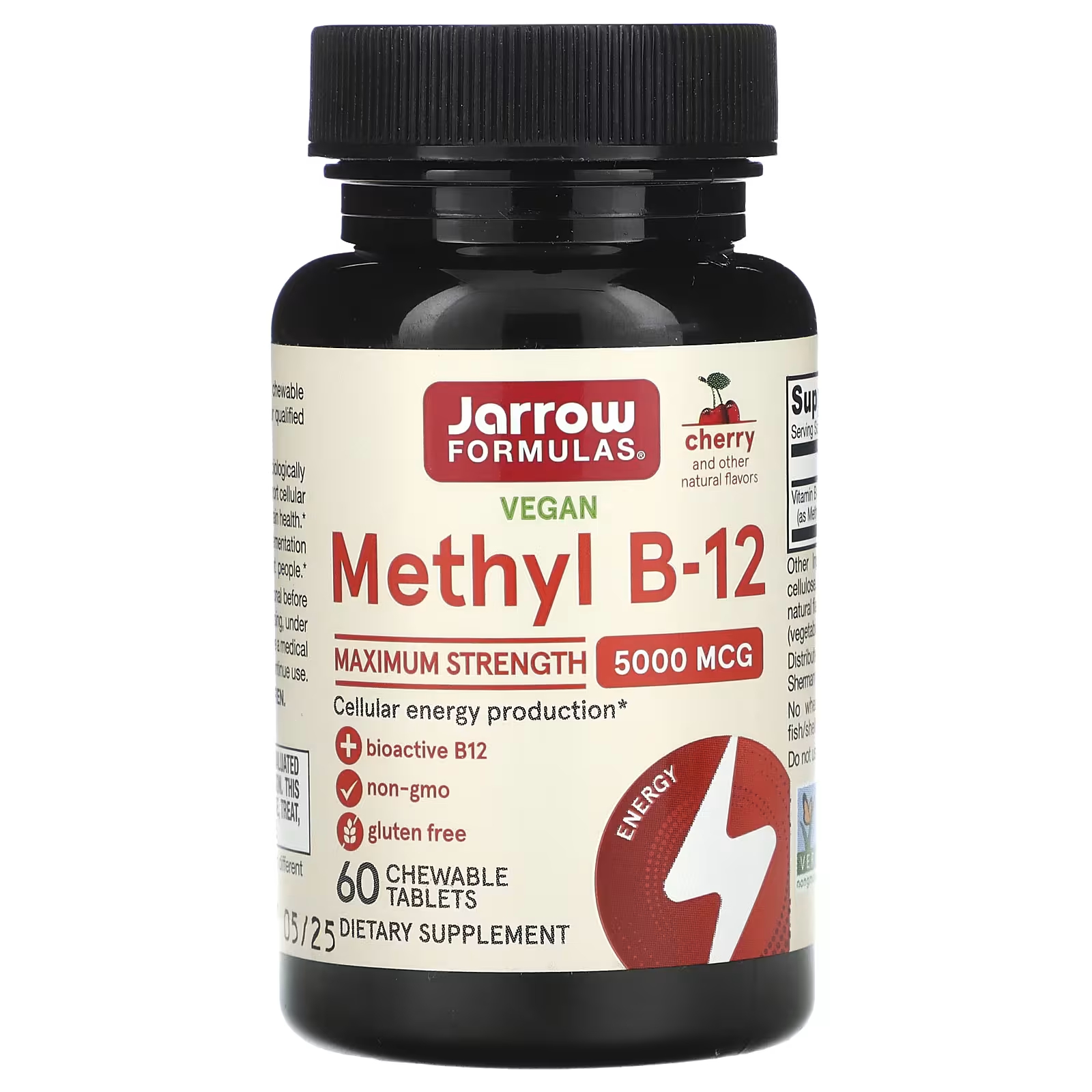 Веганский метил B-12 Jarrow Formulas, вишня, 60 жевательных таблеток jarrow formulas folate forte метилфолат метил b12 и p 5 p 30 таблеток