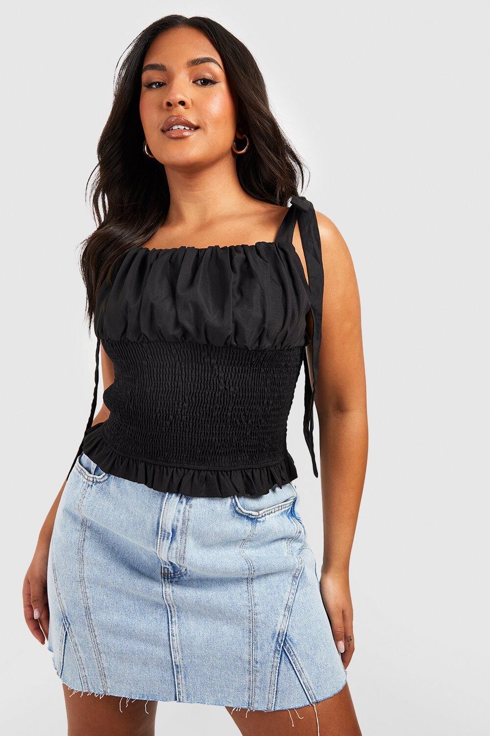 

Топ с прибором на талии с завязкой на плечах Boohoo, черный