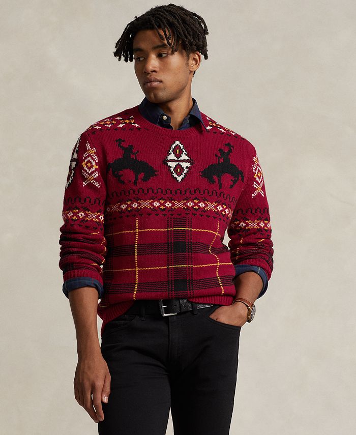 Мужской свитер с жаккардовым узором в западном стиле Polo Ralph Lauren, красный