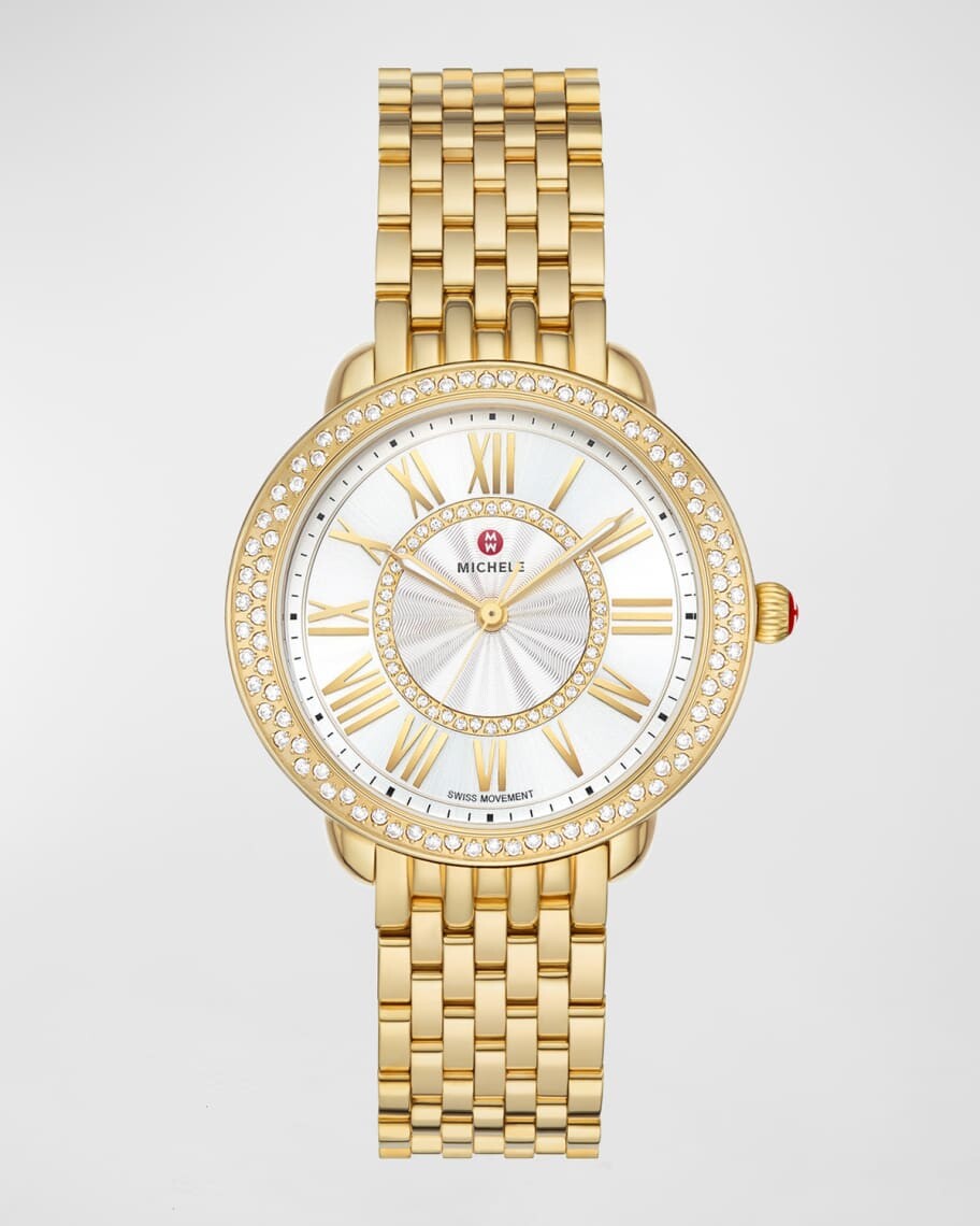 

Часы Serein Mid Diamond с позолотой и белым циферблатом в виде солнечных лучей MICHELE