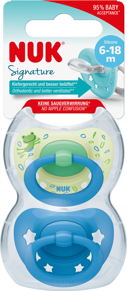 Соска Signature силиконовая зеленая/синяя 6-18 месяцев 2 шт. NUK