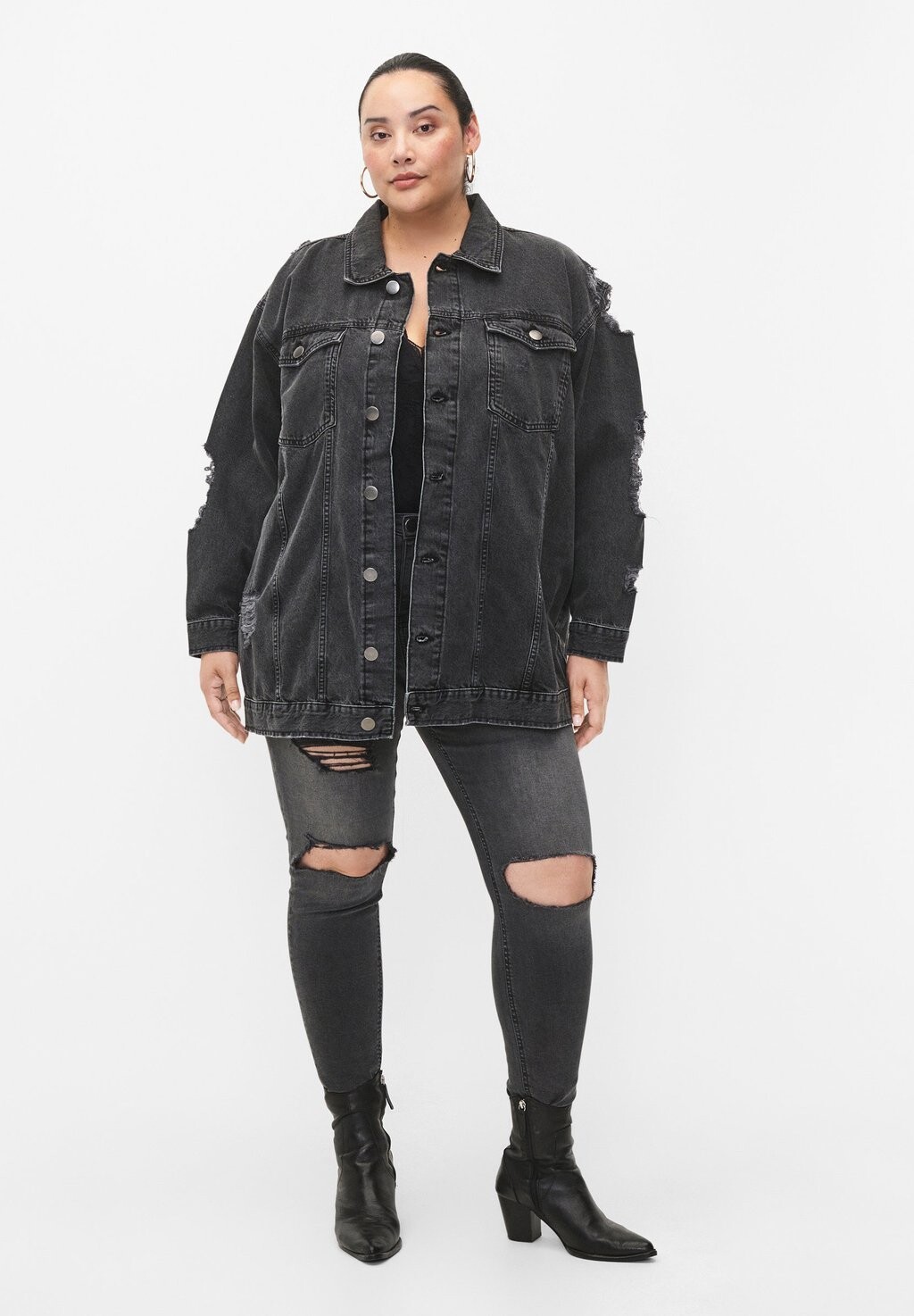 

Джинсовая куртка Loose Fit With Worn Details Blush by Zizzi, цвет dark grey denim