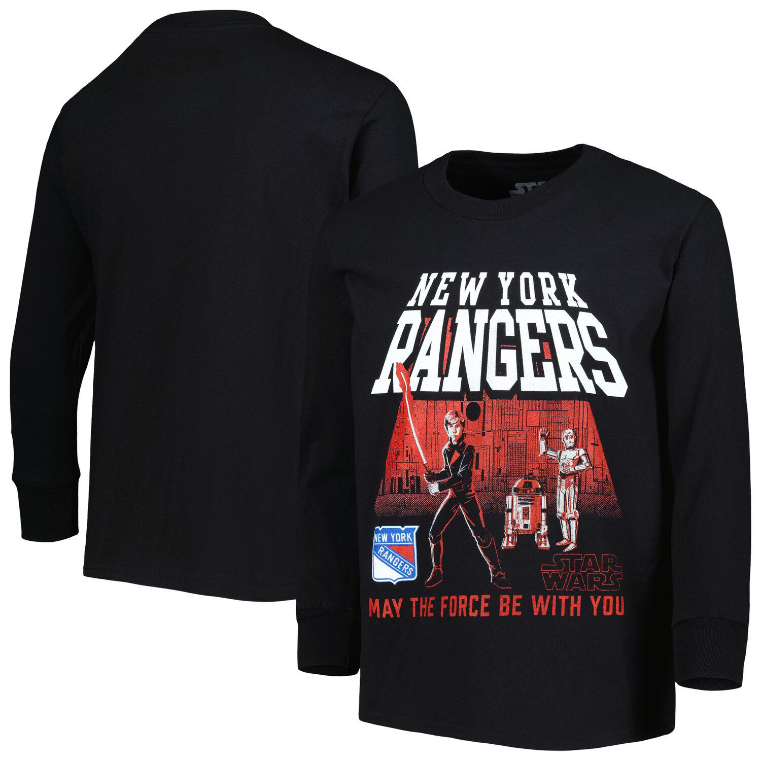 

Молодежная черная футболка с длинными рукавами New York Rangers Star Wars The Force Outerstuff